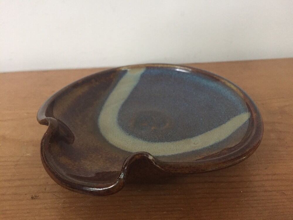 Vintage Handmade Studio Pottery Porcelain Glazed Spoon Rest Trinket Key Dish